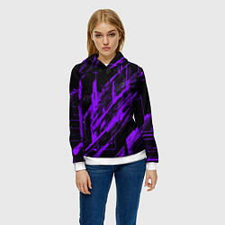 Толстовка-худи женская Purple stripes on a black background, цвет: 3D-белый — фото 2