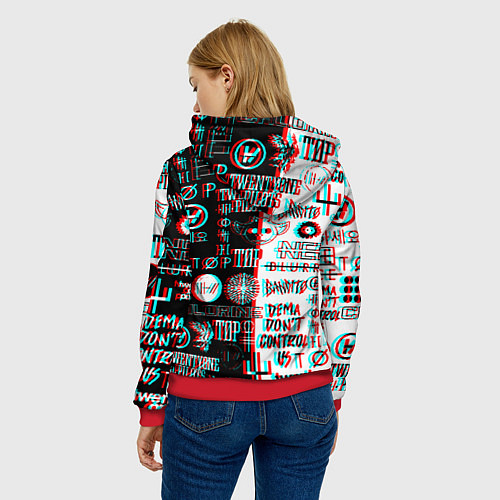 Женская толстовка Twenty one pilots glitch pattern / 3D-Красный – фото 4