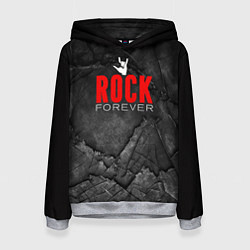 Толстовка-худи женская Rock forever on black, цвет: 3D-меланж