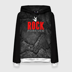 Толстовка-худи женская Rock forever on black, цвет: 3D-белый