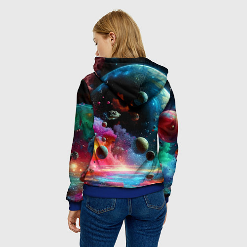 Женская толстовка Astronaut Totoro in neon space - ai art fantasy / 3D-Синий – фото 4