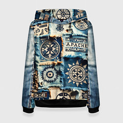 Женская толстовка Символы Апачи на пэчворк дениме