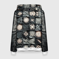 Женская толстовка Африканские знаки на пэчворк дениме