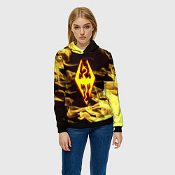 Толстовка-худи женская Скайрим лого в огне, цвет: 3D-черный — фото 2