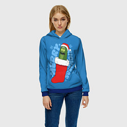 Толстовка-худи женская Новогодний Рик огурчик - Merry Rickmas, цвет: 3D-синий — фото 2