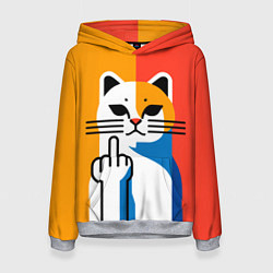 Толстовка-худи женская Котик с факом - поп арт, цвет: 3D-меланж