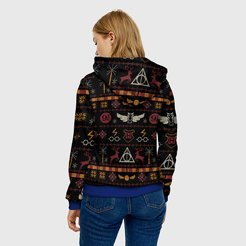 Женская толстовка Новогодний паттерн - Гарри Поттер / 3D-Синий – фото 4