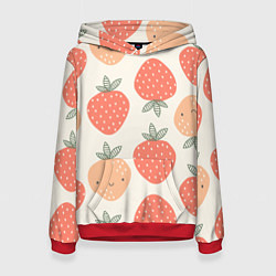 Толстовка-худи женская Клубничный узор, цвет: 3D-красный