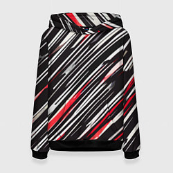 Женская толстовка Диагональные красно-белые полосы на чёрном фоне
