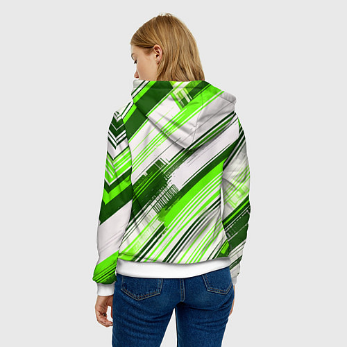 Женская толстовка Зелёные диагональные полосы на белом фоне / 3D-Белый – фото 4