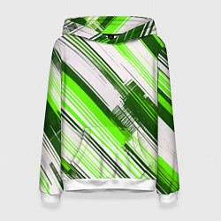 Женская толстовка Зелёные диагональные полосы на белом фоне