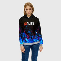 Толстовка-худи женская Rust neon flame, цвет: 3D-меланж — фото 2