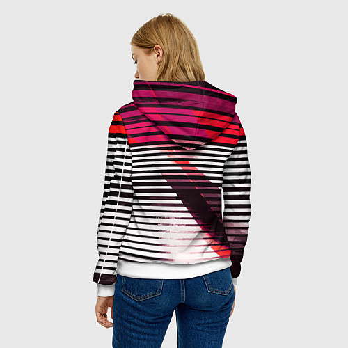 Женская толстовка Красно-чёрные полосы на белом фоне / 3D-Белый – фото 4