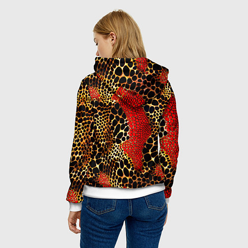 Женская толстовка Красно-черно-золотая змеиная кожа / 3D-Белый – фото 4