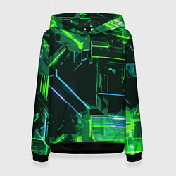 Женская толстовка Зелёно-голубые полосы на чёрном фоне