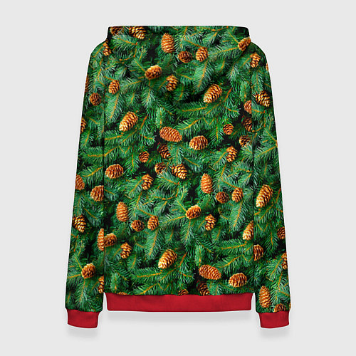 Женская толстовка Ёлка зелёная с шишками / 3D-Красный – фото 2