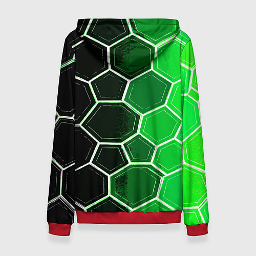 Женская толстовка Белые шестиугольники на чёрно-зелёном фоне / 3D-Красный – фото 2