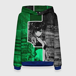 Женская толстовка Девушка с татуировками в серо-зелёных тонах