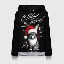 Женская толстовка Милый кролик в шапке Деда Мороза