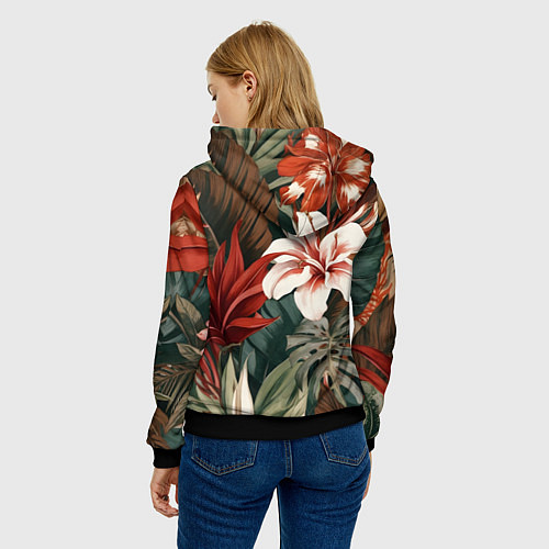 Женская толстовка Алые тропические цветы / 3D-Черный – фото 4