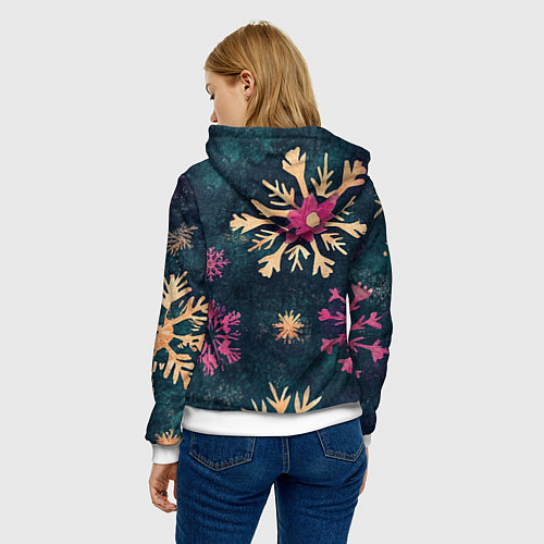 Женская толстовка Новогодние разноцветные снежинки / 3D-Белый – фото 4