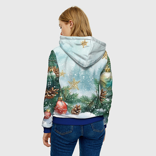 Женская толстовка Золотые снежинки - новогодний фон / 3D-Синий – фото 4