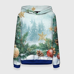 Женская толстовка Золотые снежинки - новогодний фон