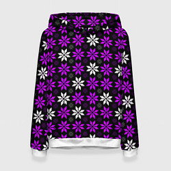 Женская толстовка Бело-фиолетовые звёзды на чёрном фоне