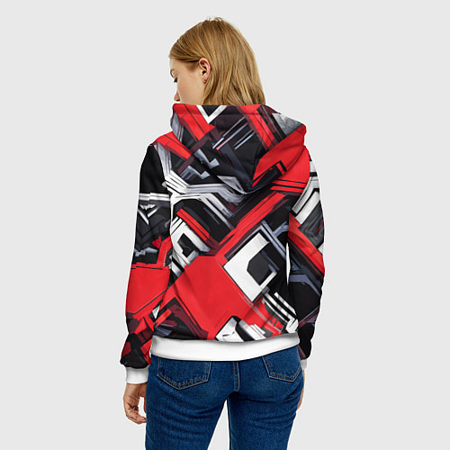 Женская толстовка Красно-белый техно паттерн / 3D-Белый – фото 4