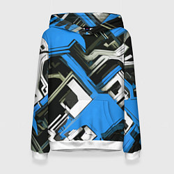 Женская толстовка Сине-белый техно паттерн на чёрном фоне
