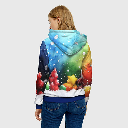 Женская толстовка Акварельные новогодние елки / 3D-Синий – фото 4