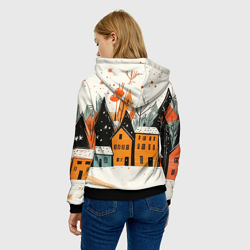 Женская толстовка Оранжевые зимние домики / 3D-Черный – фото 4