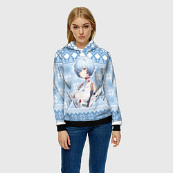 Толстовка-худи женская Rei christmas sweater Evangelion, цвет: 3D-черный — фото 2