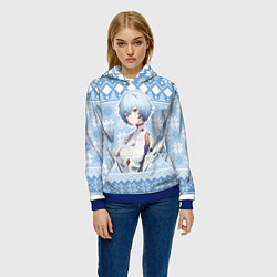 Толстовка-худи женская Rei christmas sweater Evangelion, цвет: 3D-синий — фото 2