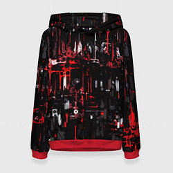 Женская толстовка Бело-красная тревожная абстракция на чёрном фоне