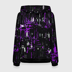 Женская толстовка Бело-фиолетовая тревожная абстракция на чёрном фон