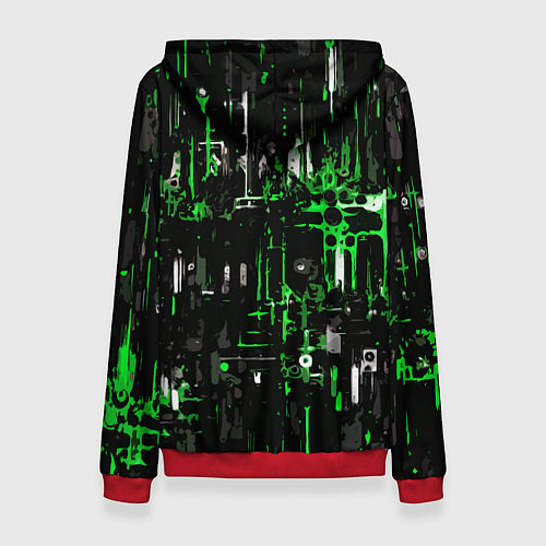 Женская толстовка Бело-зелёная тревожная абстракция на чёрном фоне / 3D-Красный – фото 2