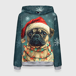 Женская толстовка Новогодний мопс в гирлянде