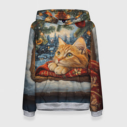 Женская толстовка Рыжий новогодний кот