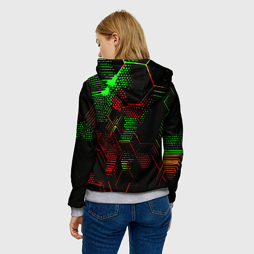 Женская толстовка Красно-зелёные точки и линии на чёрном фоне / 3D-Меланж – фото 4