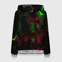 Женская толстовка Красно-зелёные точки и линии на чёрном фоне