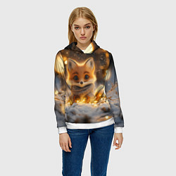 Толстовка-худи женская Лисичка и огоньки, цвет: 3D-белый — фото 2