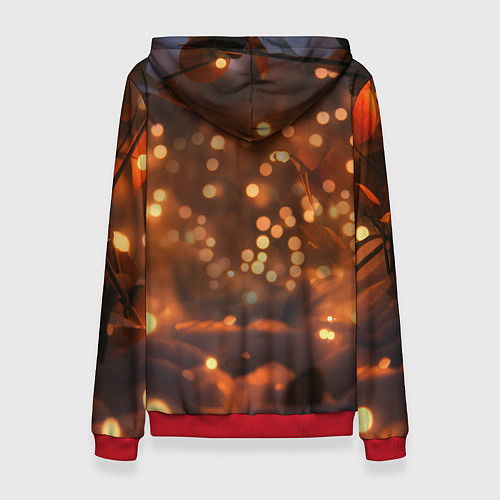 Женская толстовка Лисичка в желтых огоньках / 3D-Красный – фото 2