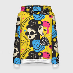 Женская толстовка Яркий паттерн с лицами девушек