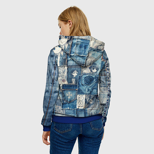 Женская толстовка Персонажи аниме на пэчворк / 3D-Синий – фото 4