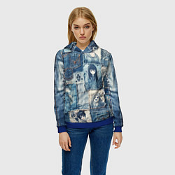 Толстовка-худи женская Персонажи аниме на пэчворк, цвет: 3D-синий — фото 2