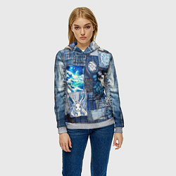 Толстовка-худи женская Микс аниме и пэчворк, цвет: 3D-меланж — фото 2
