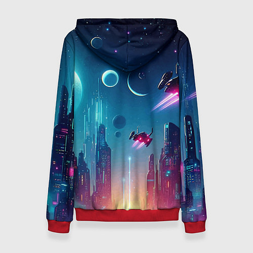 Женская толстовка Neon metropolis in the future - ai art fantasy / 3D-Красный – фото 2