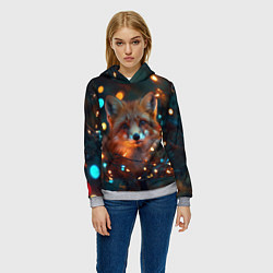 Толстовка-худи женская Новогодняя рыжая лисица, цвет: 3D-меланж — фото 2