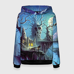 Толстовка-худи женская Коттедж ведьмы - нейроарт фантазия, цвет: 3D-черный